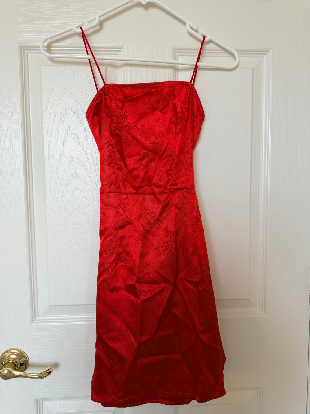 PrettyLittleThing Red Satin Midi Dress with Spaghetti Straps
